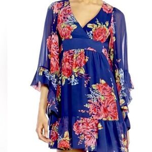 Betsy Johnson Long Sleeve Floral Boho Dress Bell Sleeve Womens Size 2